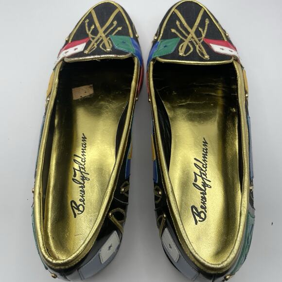 Beverly Feldman Size 6.5 Leather Loafers Handcrafted International Flag Shoes - Picture 8 of 8